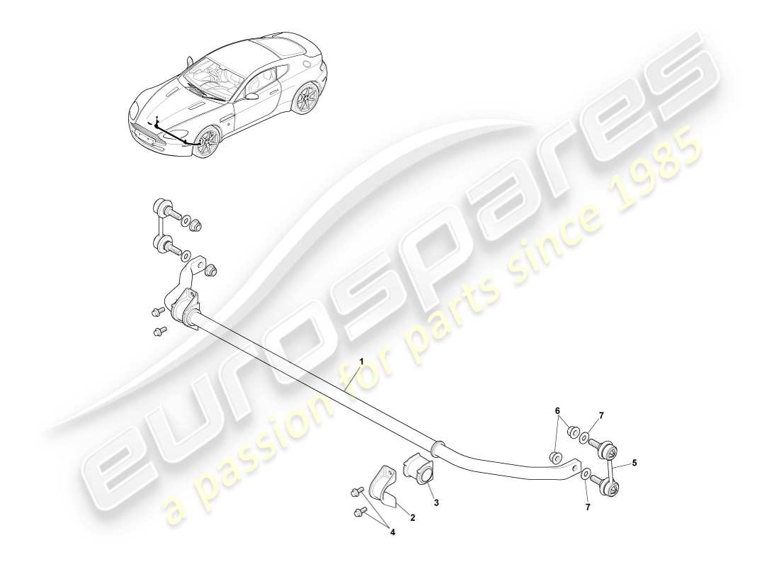 aston martin v8 vantage (2005) front stabiliser bar part diagram