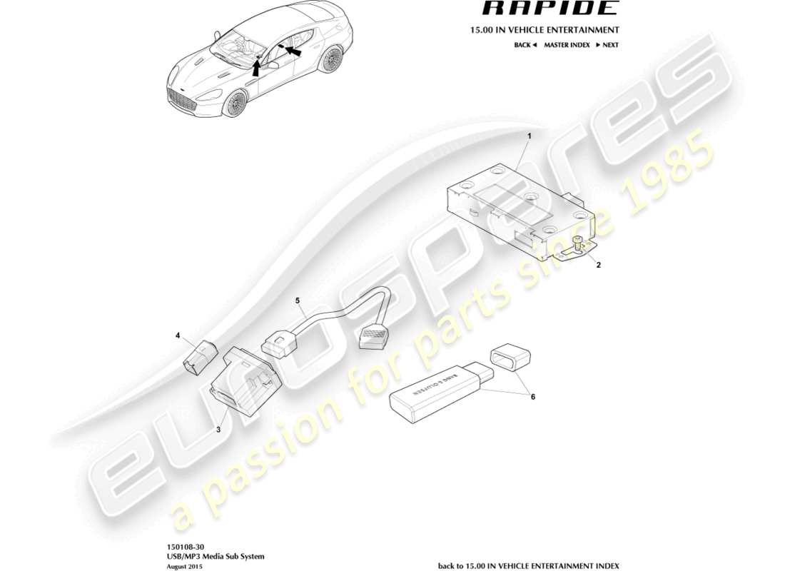 aston martin rapide (2011) mp3/usb media subsystem part diagram