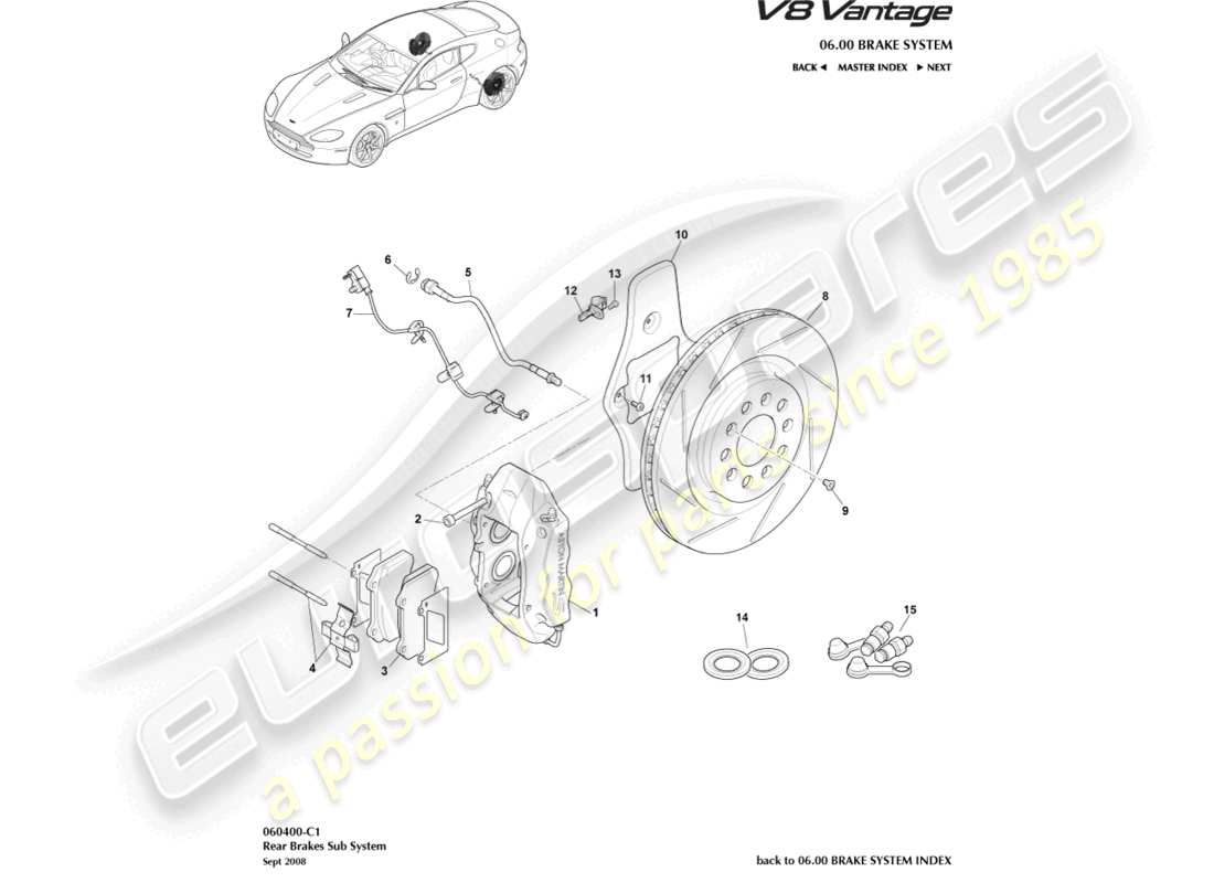 aston martin v8 vantage (2013) rear brake system part diagram