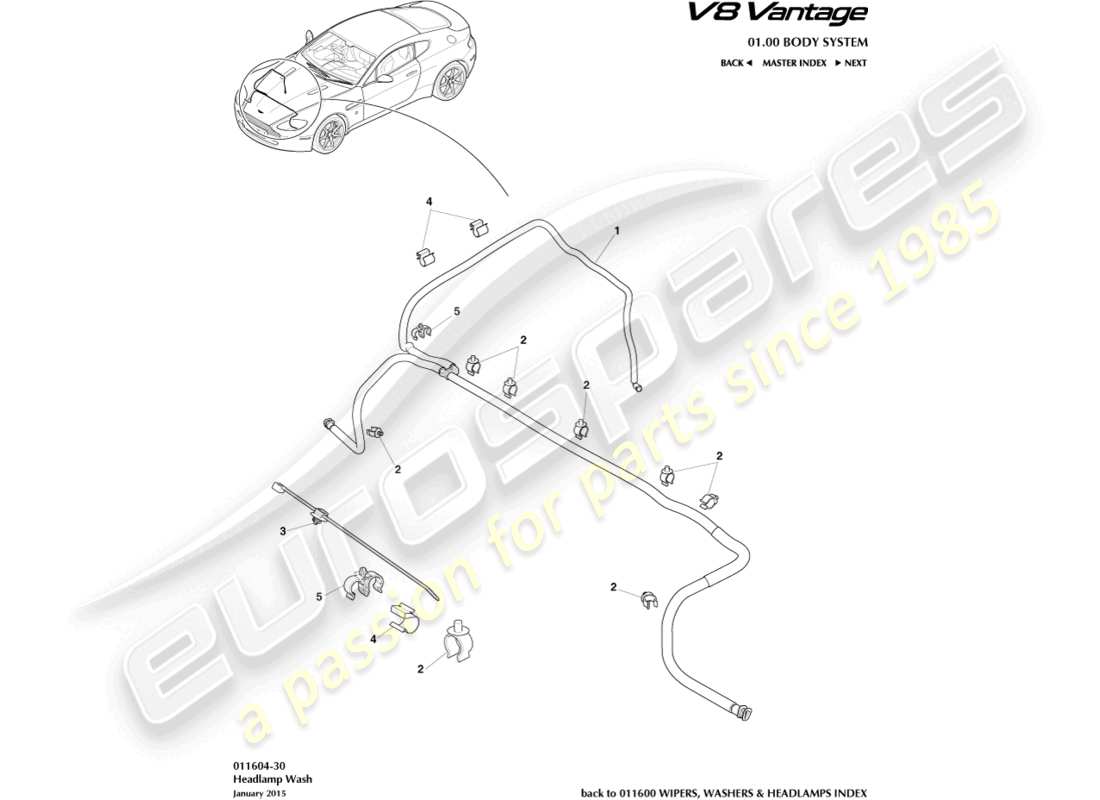 aston martin v8 vantage (2015) headlamp wash part diagram