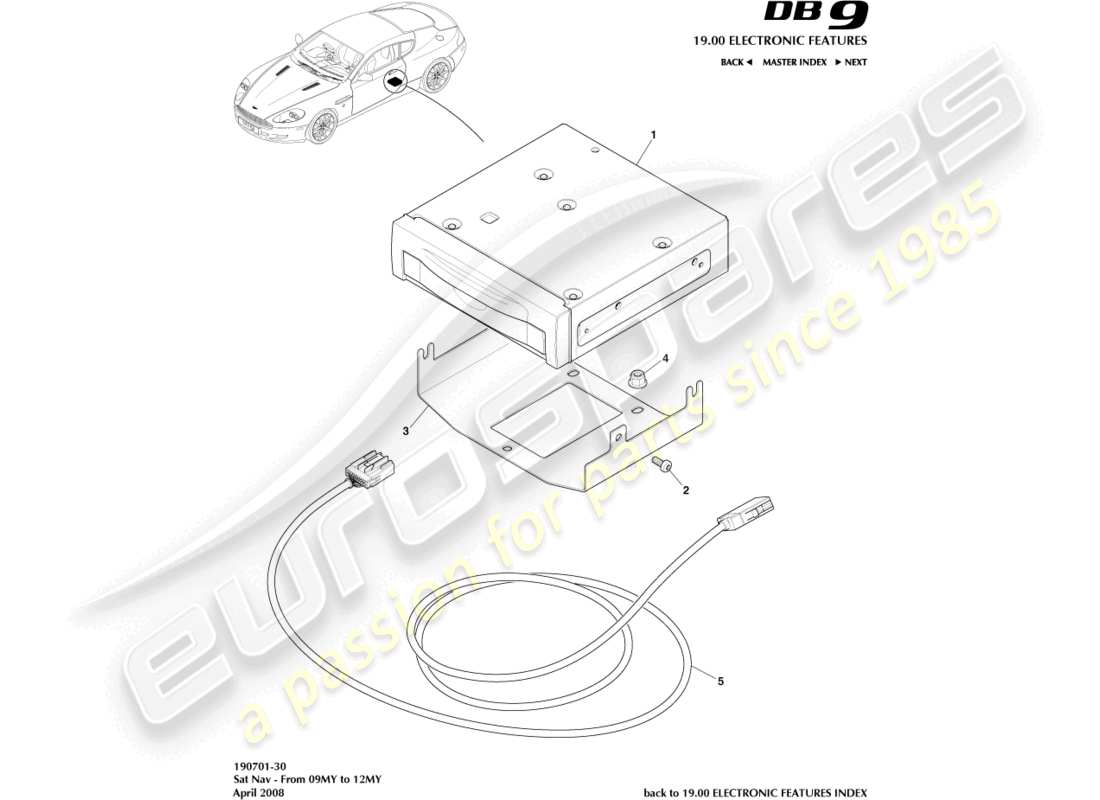 aston martin db9 (2004) sat nav, 09my to 12my parts diagram