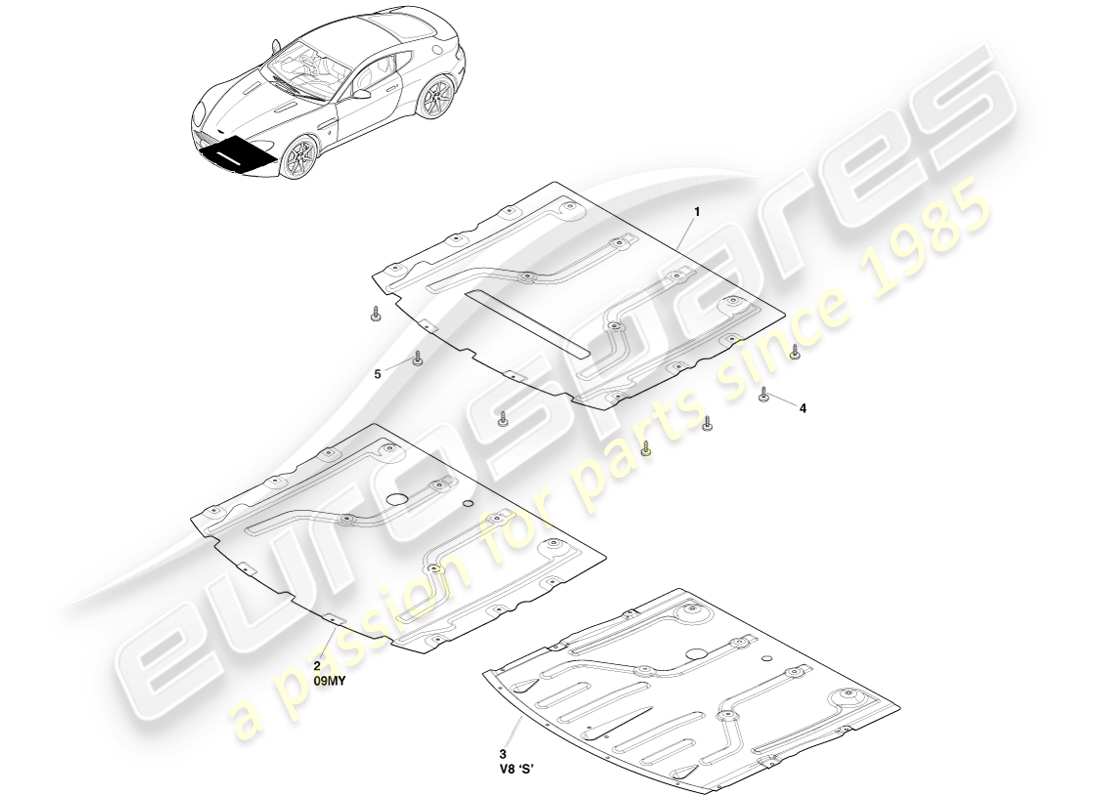 aston martin v8 vantage (2007) front undershield part diagram