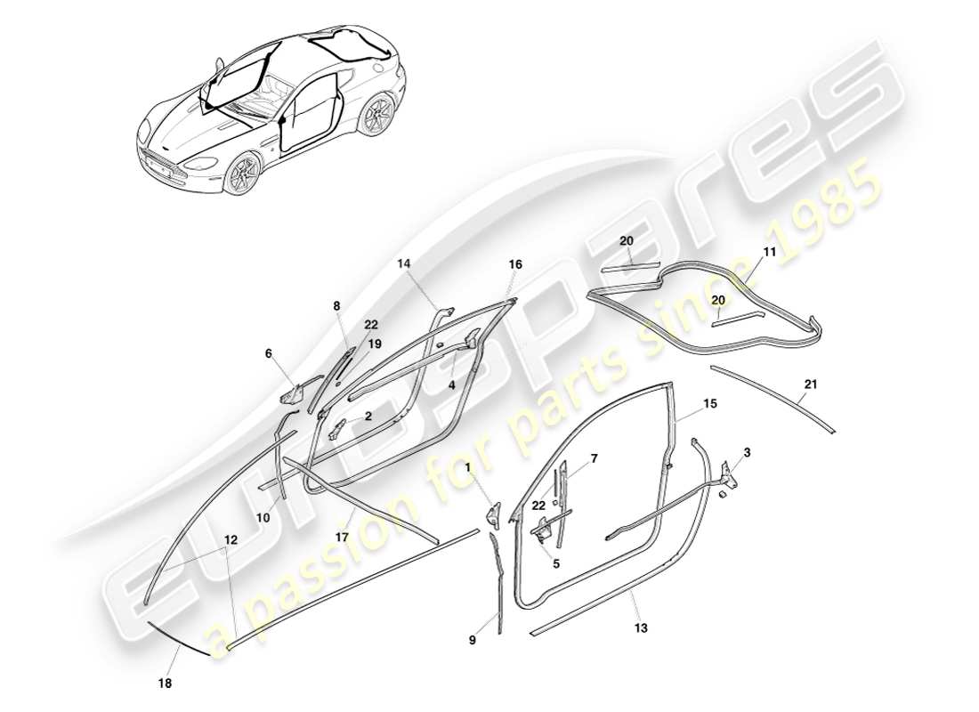 aston martin v8 vantage (2007) dynamic weatherstrips, coupe part diagram