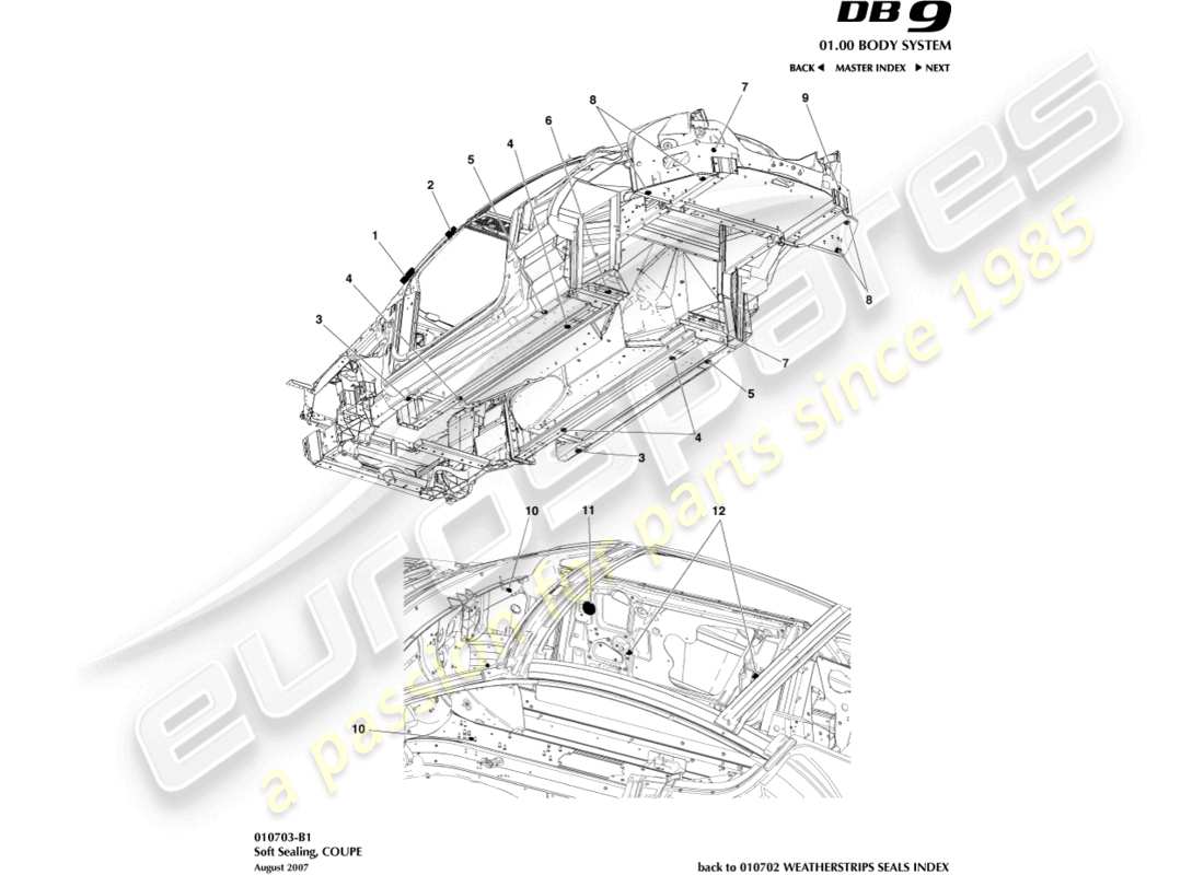 aston martin db9 (2004) soft sealing, coupe parts diagram