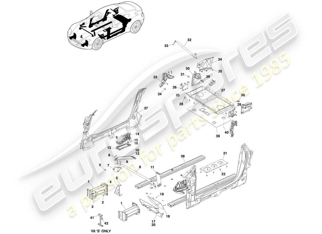 aston martin v8 vantage (2007) body components, coupe part diagram