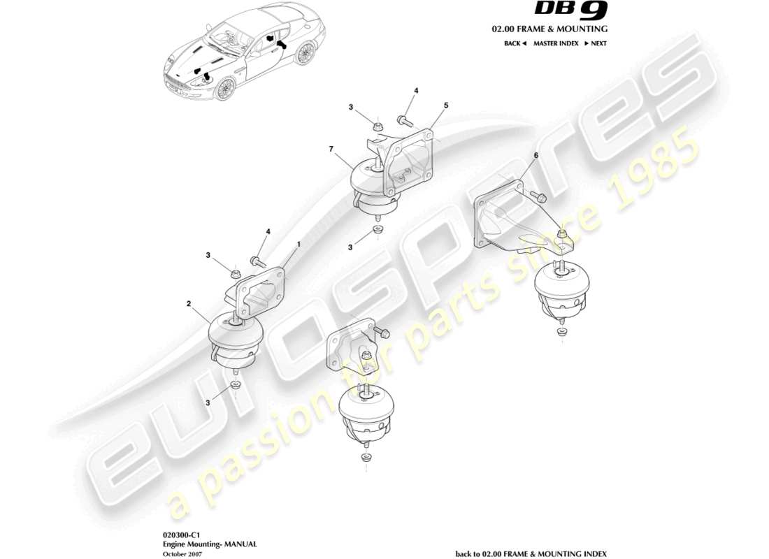 aston martin db9 (2011) engine mountings, manual part diagram