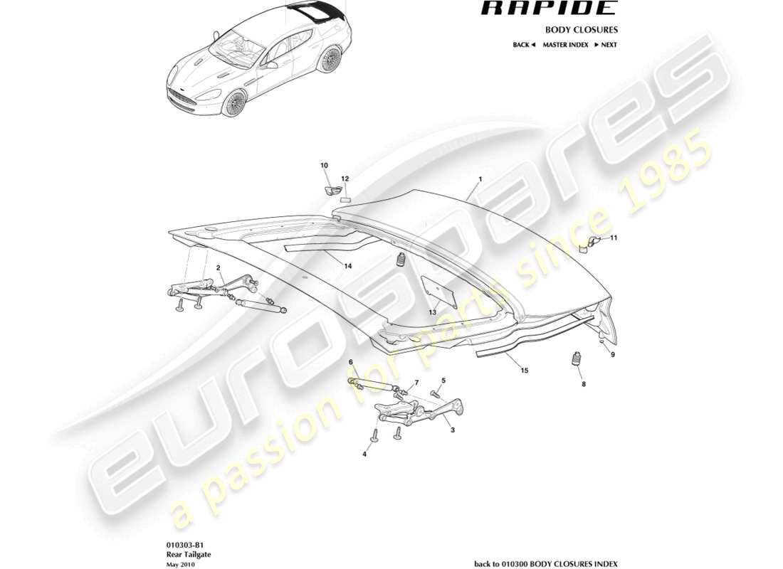 aston martin rapide (2011) tailgate assembly part diagram