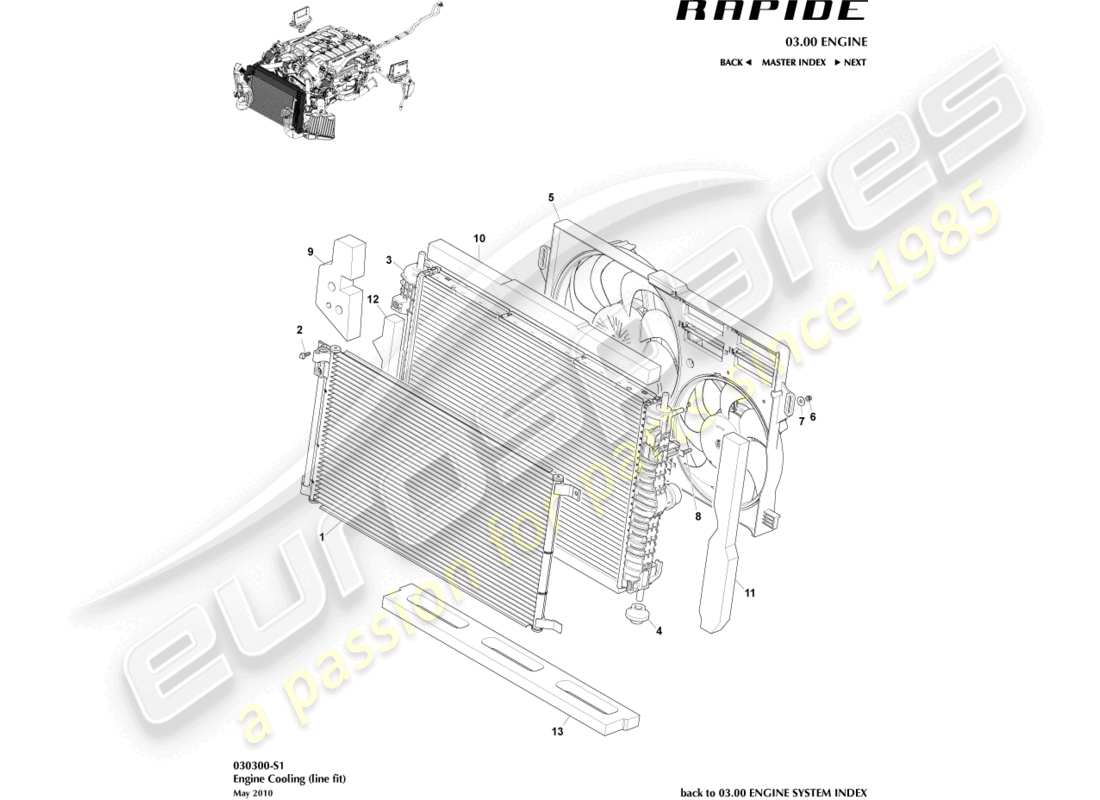 aston martin rapide (2011) engine cooling, line fit part diagram