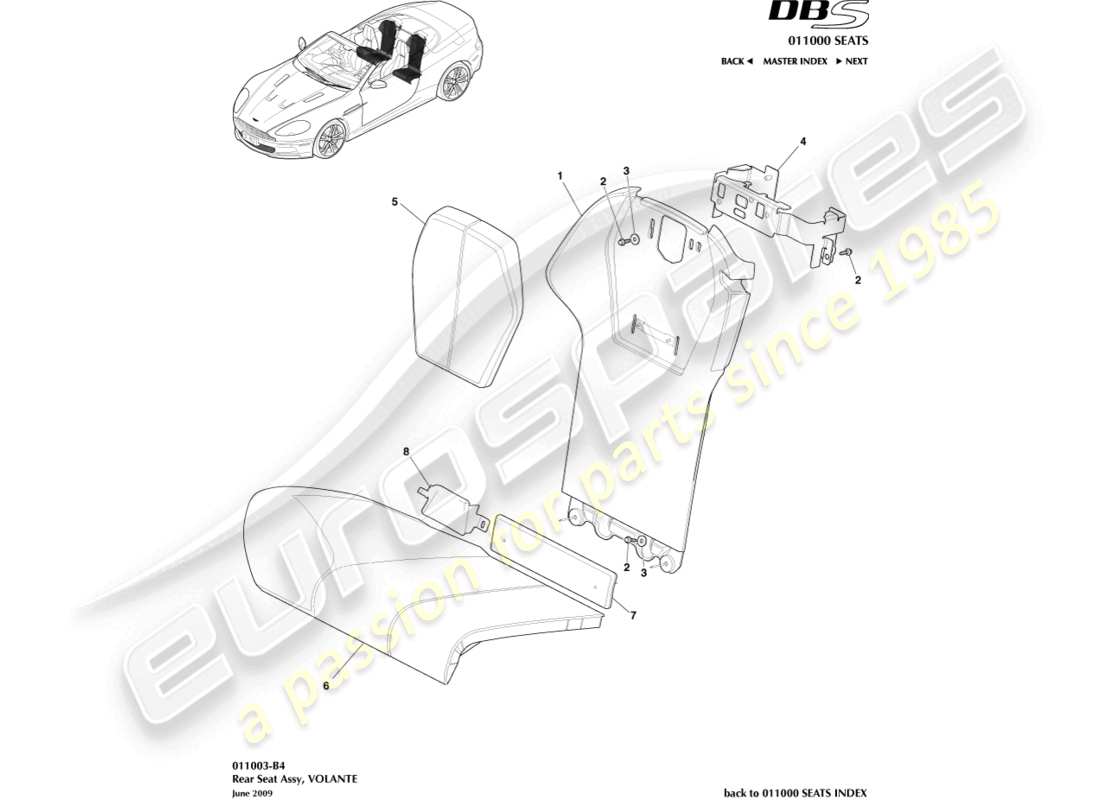 aston martin dbs (2007) rear seat, volante parts diagram