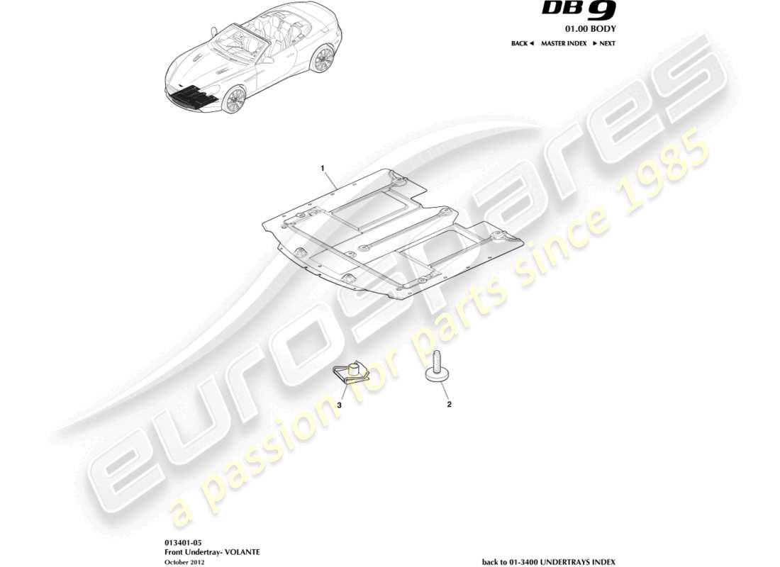 aston martin db9 (2014) front undertray, volante part diagram