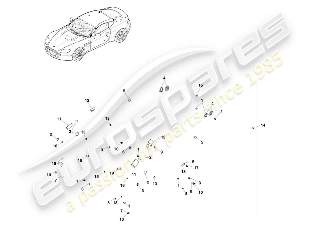 aston martin v8 vantage (2007) soft sealing, coupe part diagram