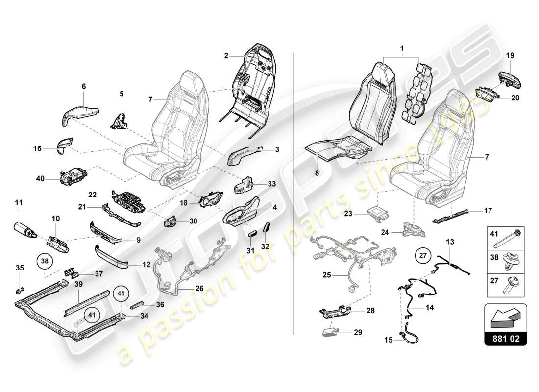 lamborghini urus (2020) seat, divided front part diagram