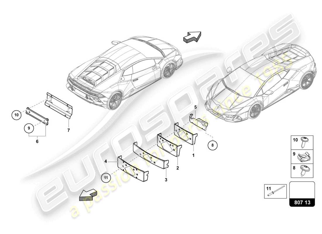 lamborghini evo coupe (2021) licence plate holder parts diagram