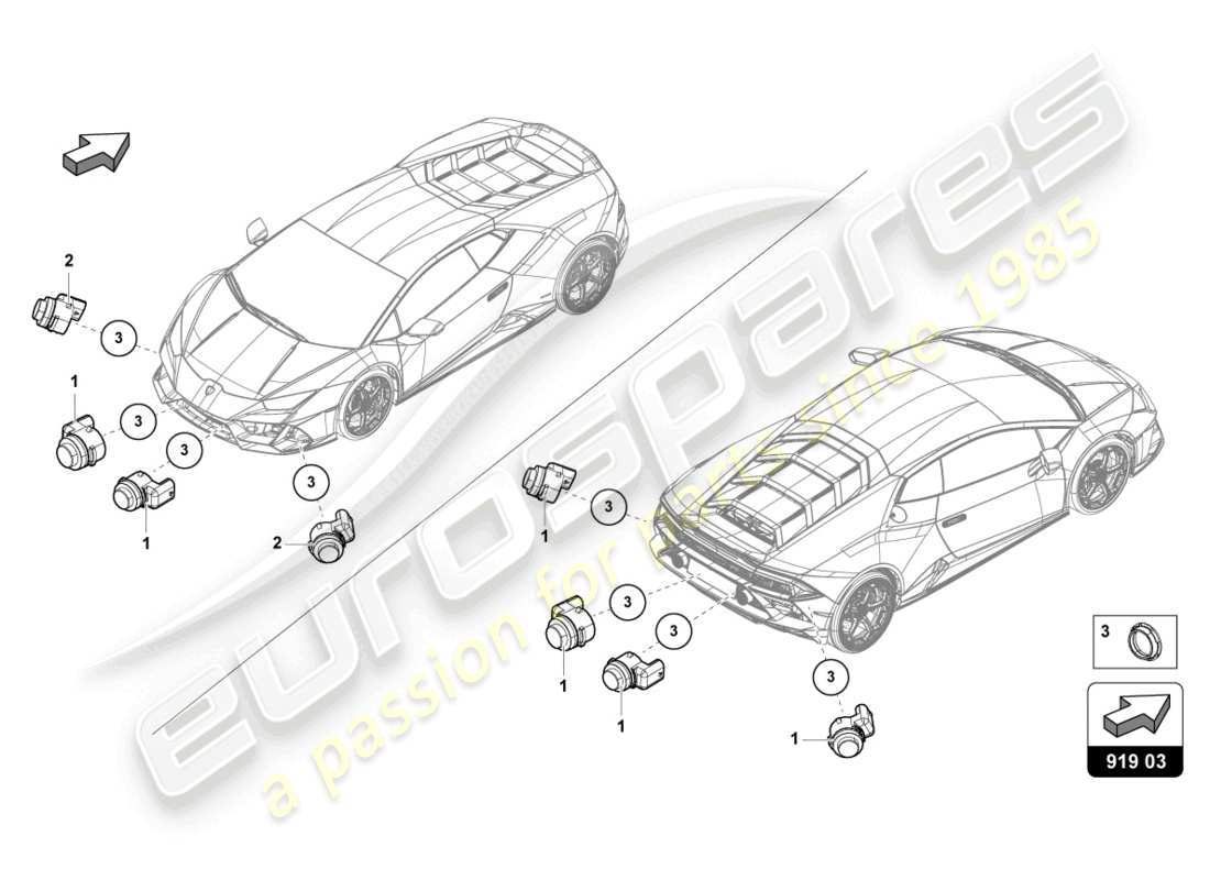 lamborghini evo coupe (2021) parking aid parts diagram