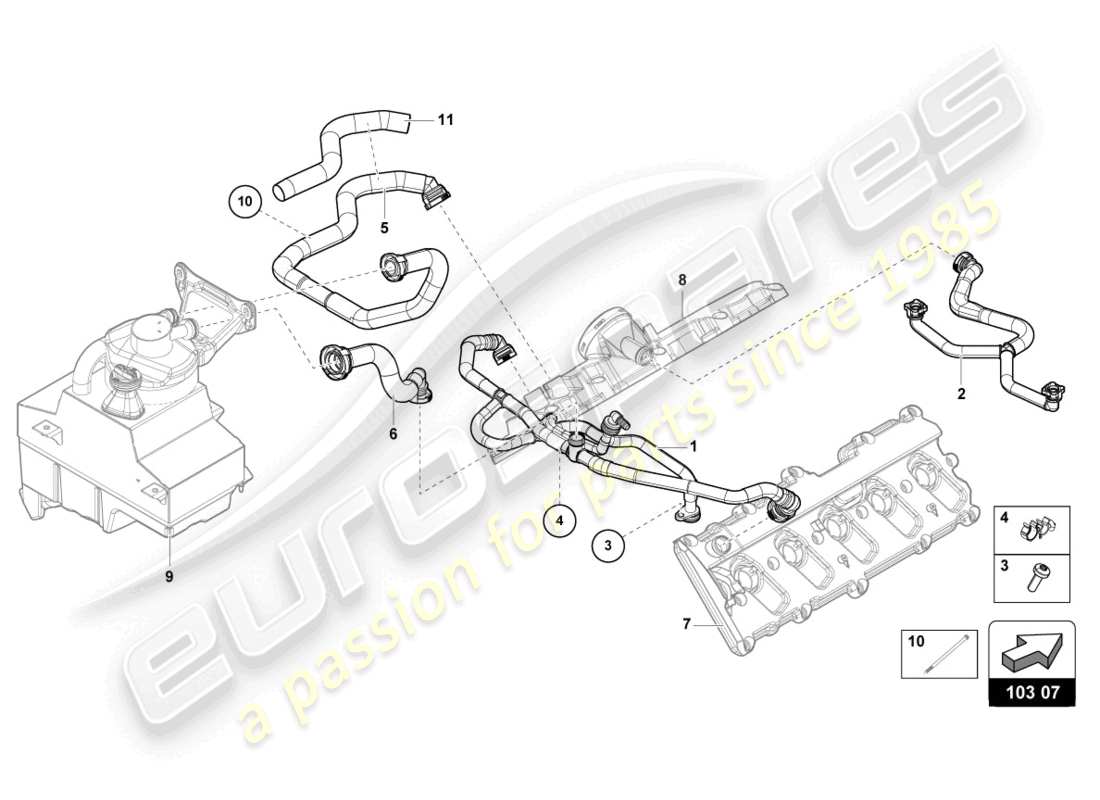 lamborghini evo coupe (2023) breather line parts diagram