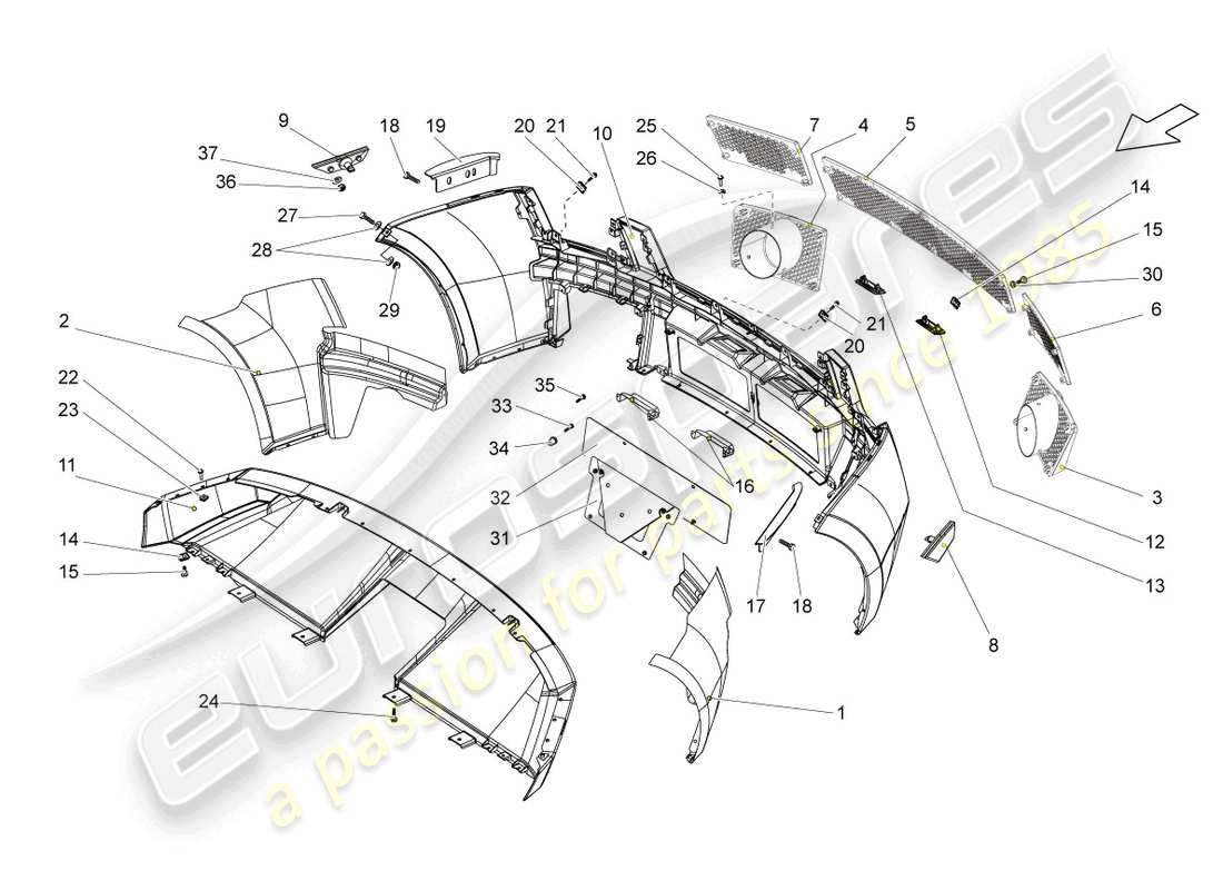 lamborghini gallardo spyder (2007) bumper rear parts diagram