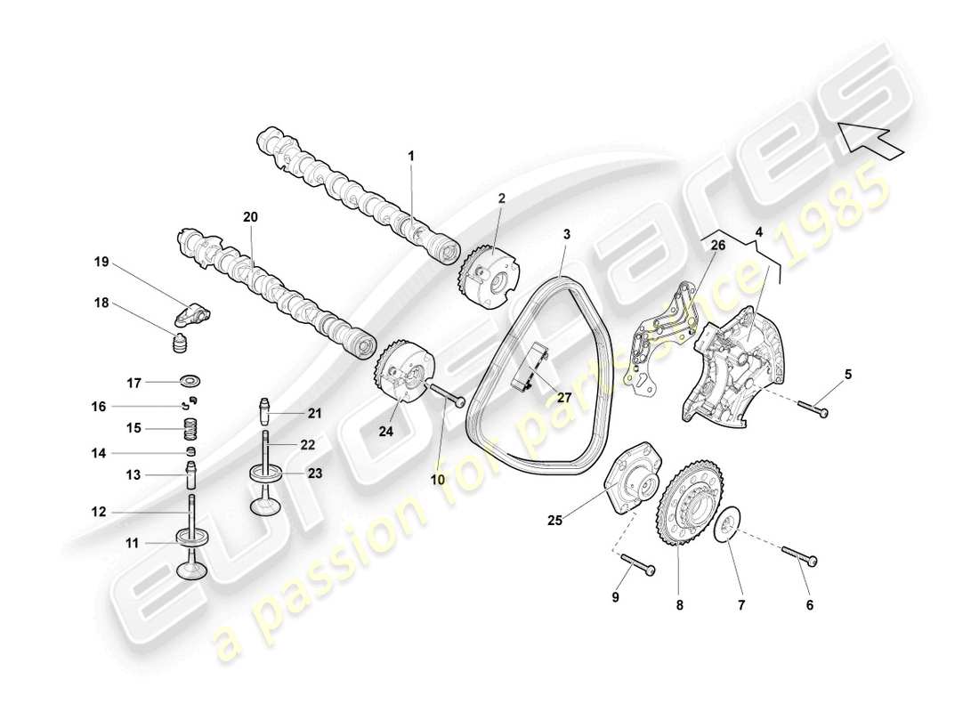 lamborghini lp560-4 spider (2013) camshaft, valves cylinders 6-10 parts diagram