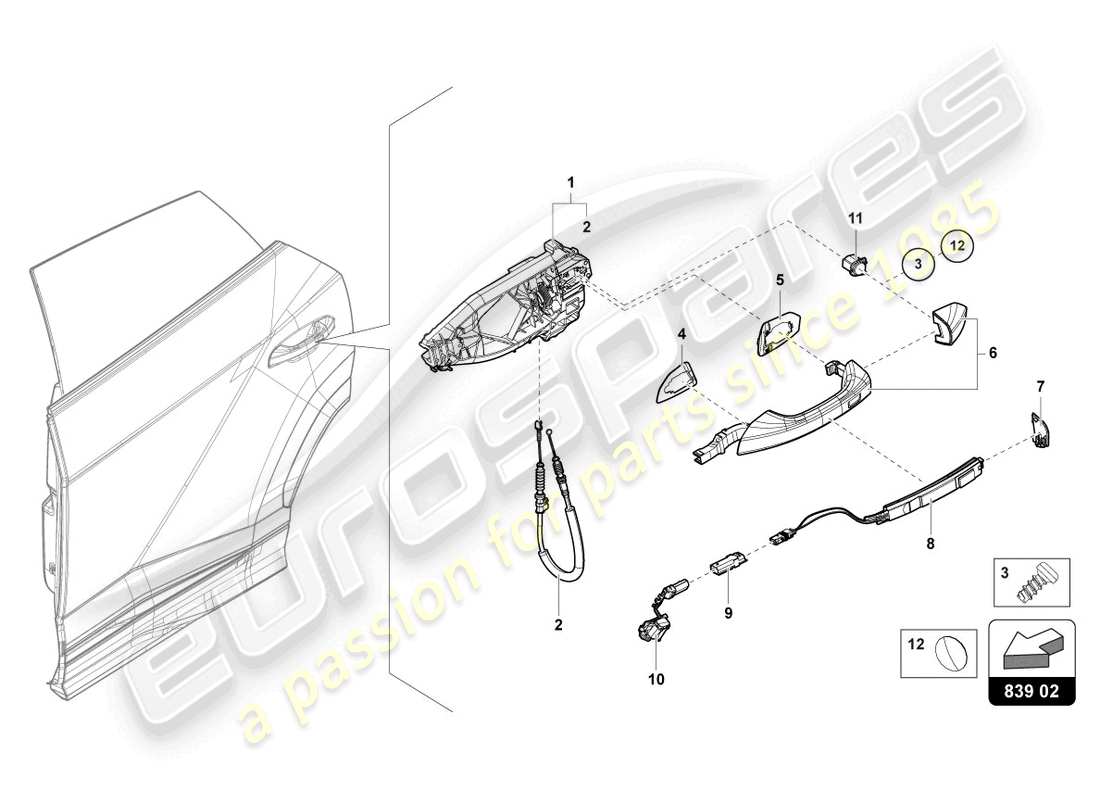 lamborghini urus (2021) door handle, exterior rear part diagram