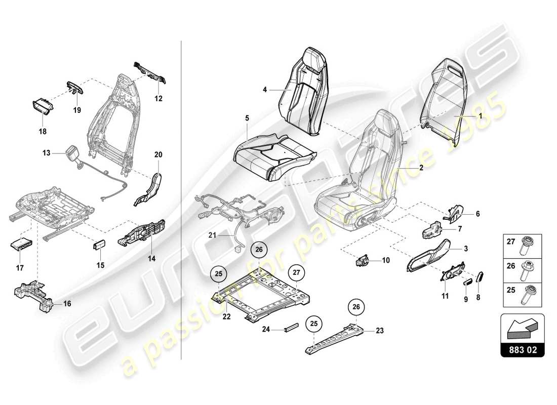 lamborghini urus (2021) seat, divided rear part diagram