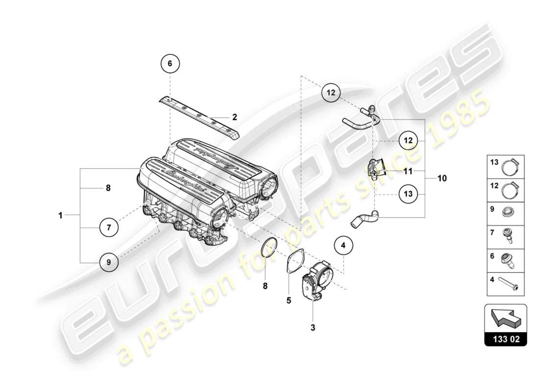 lamborghini evo coupe (2021) intake manifold parts diagram