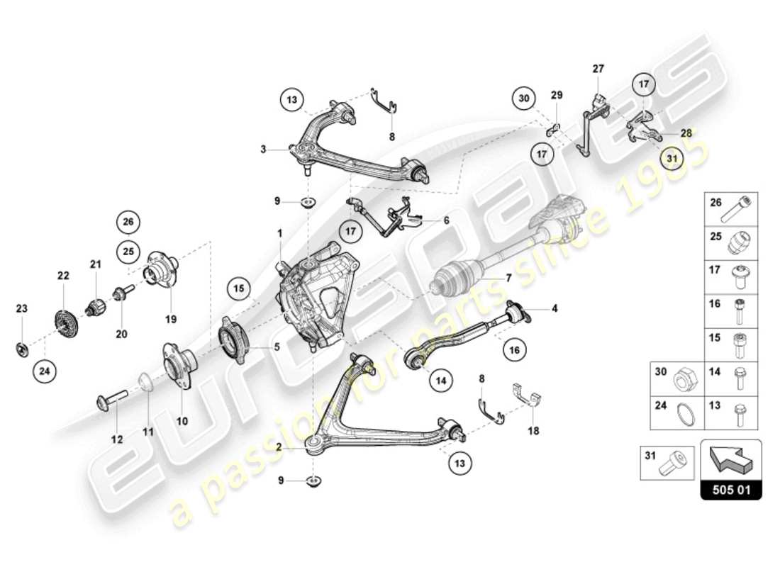 lamborghini sterrato (2024) rear axle rear parts diagram