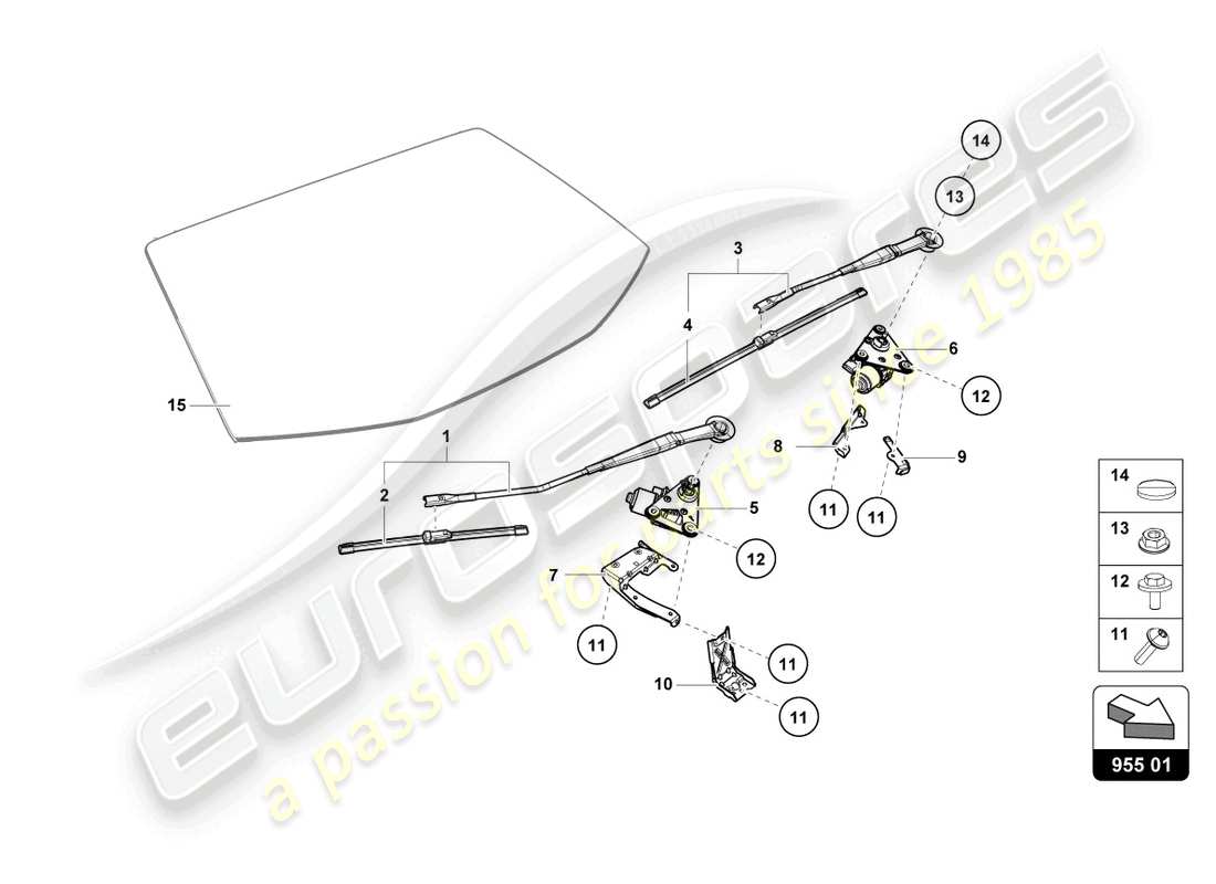 lamborghini evo coupe (2021) windshield wiper parts diagram