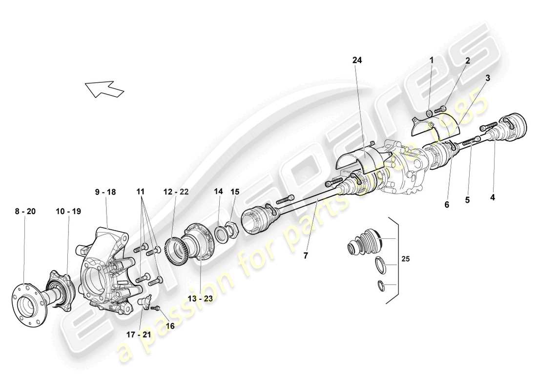 lamborghini lp640 roadster (2010) drive shaft rear part diagram