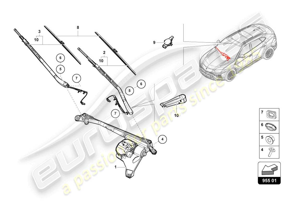 lamborghini urus (2020) windshield wiper part diagram