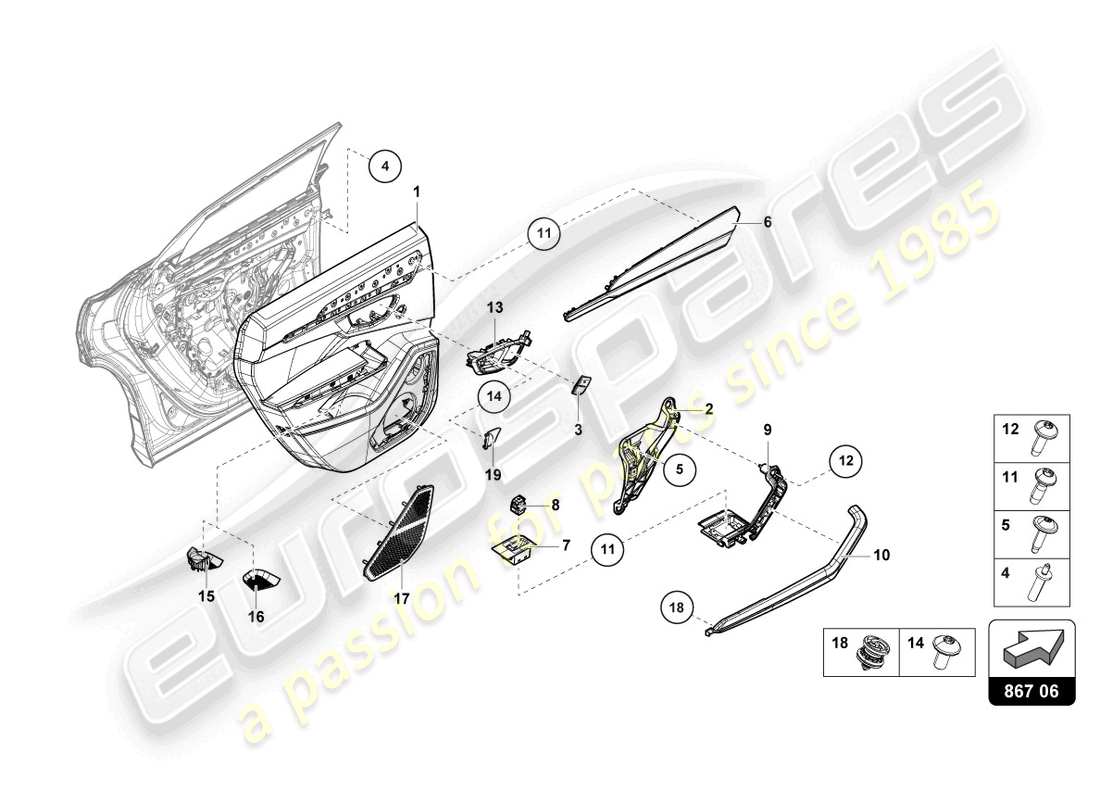 lamborghini urus (2021) door panel rear parts diagram