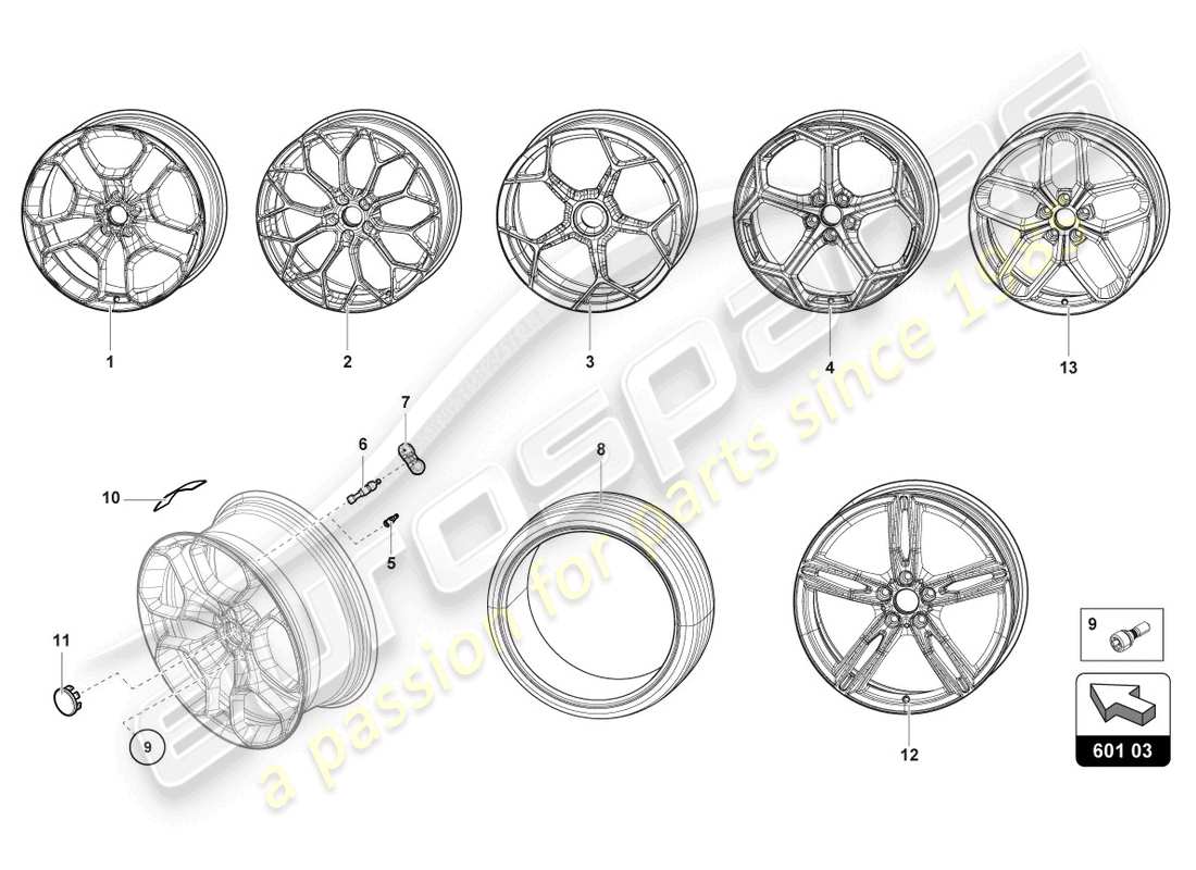 lamborghini evo coupe (2023) wheels/tyres front parts diagram