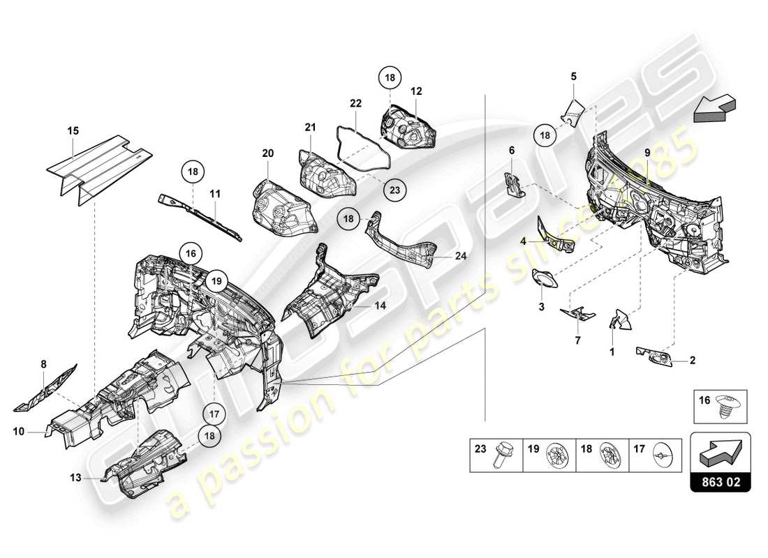 lamborghini urus (2021) sound absorber for floor, bulkhead and tunnel part diagram