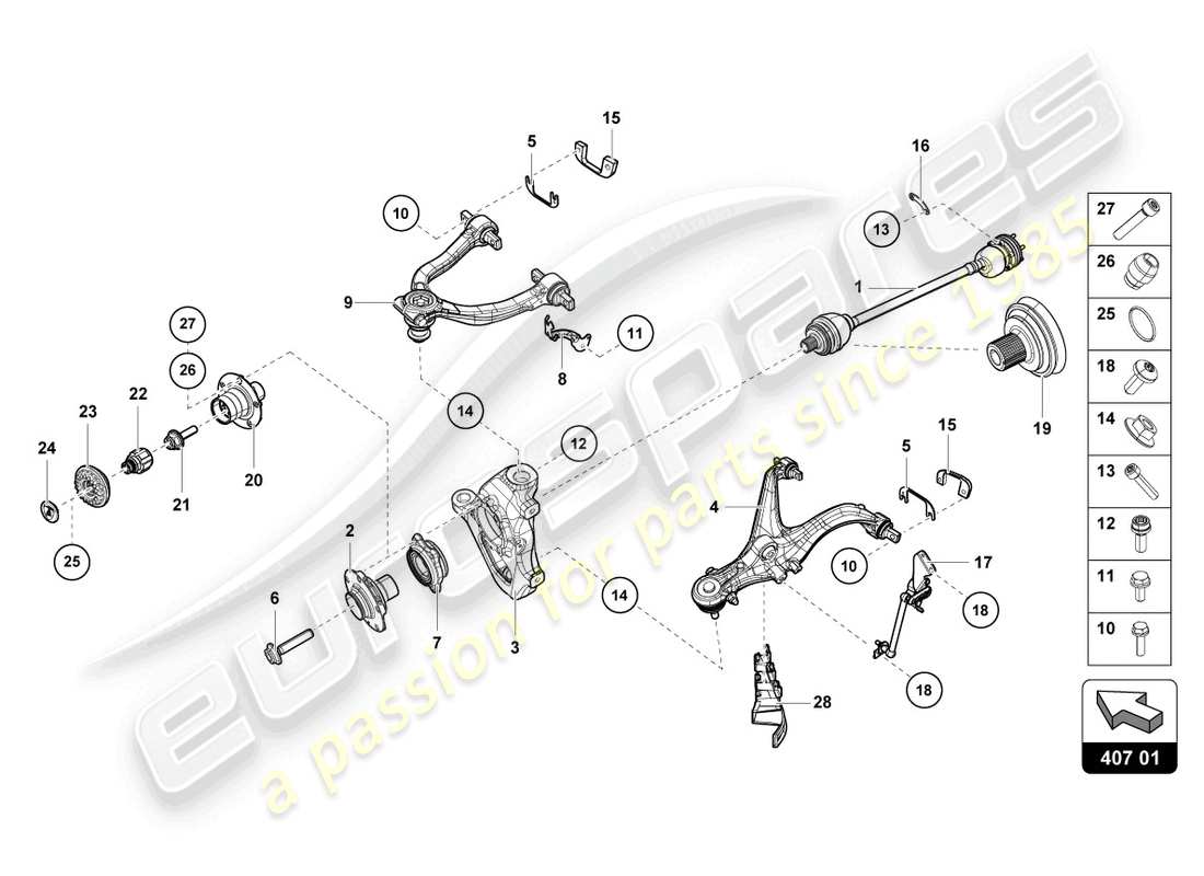 lamborghini evo coupe (2023) axle shaft front parts diagram