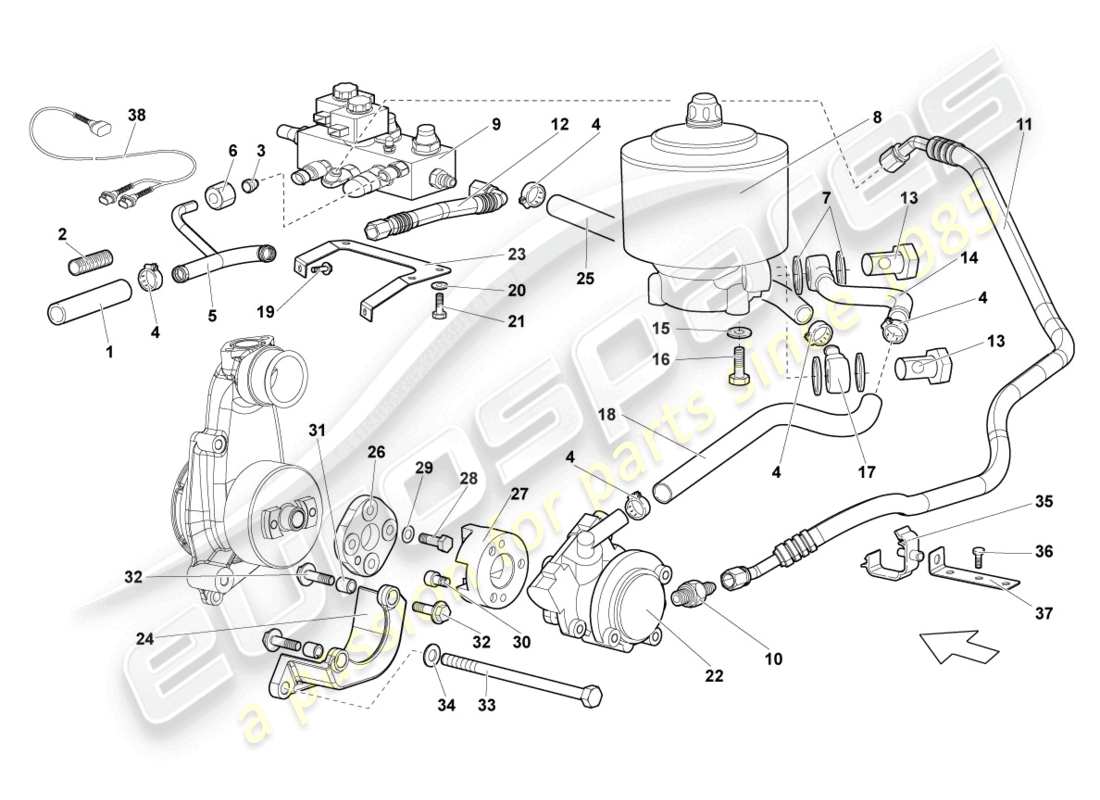 lamborghini lp640 coupe (2008) hydraulic system and fluid container with connect. pieces parts diagram