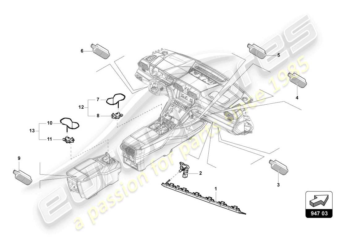 lamborghini urus (2021) lighting for centre console parts diagram