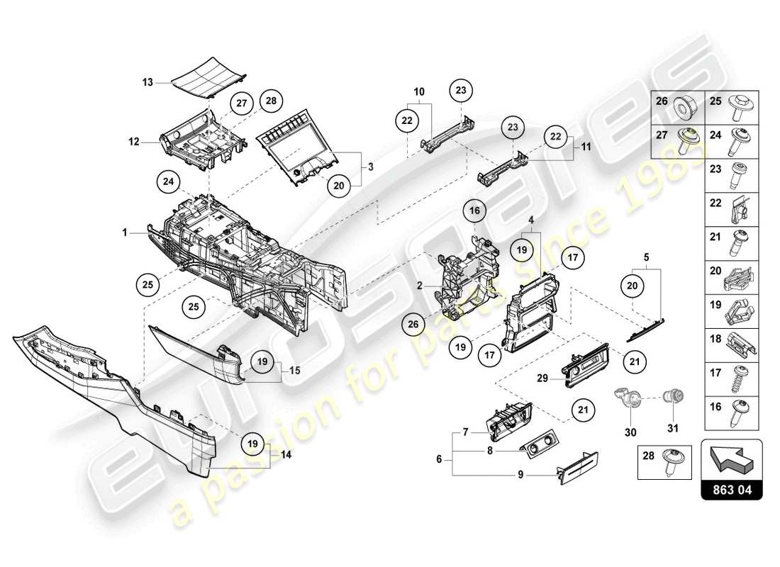 lamborghini urus (2021) centre console lower part diagram