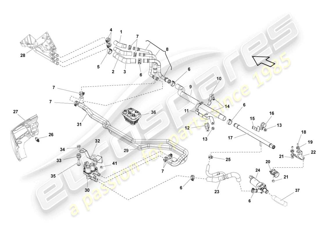 lamborghini lp550-2 coupe (2011) coolant hoses and pipes part diagram