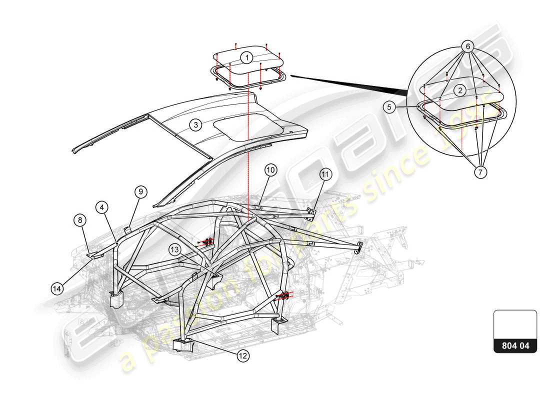 lamborghini super trofeo evo 2 (2022) cockpit and roof parts diagram