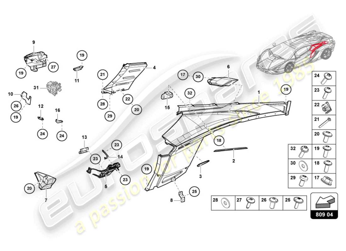 lamborghini sian roadster (2021) side trim panels parts diagram