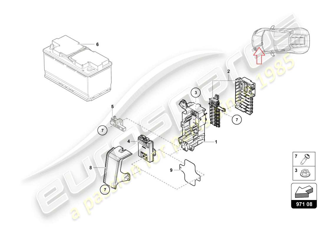 lamborghini evo coupe (2021) fuse box parts diagram