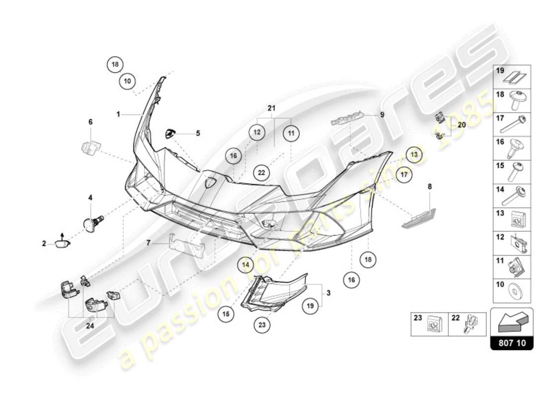 lamborghini evo coupe (2023) bumper front parts diagram