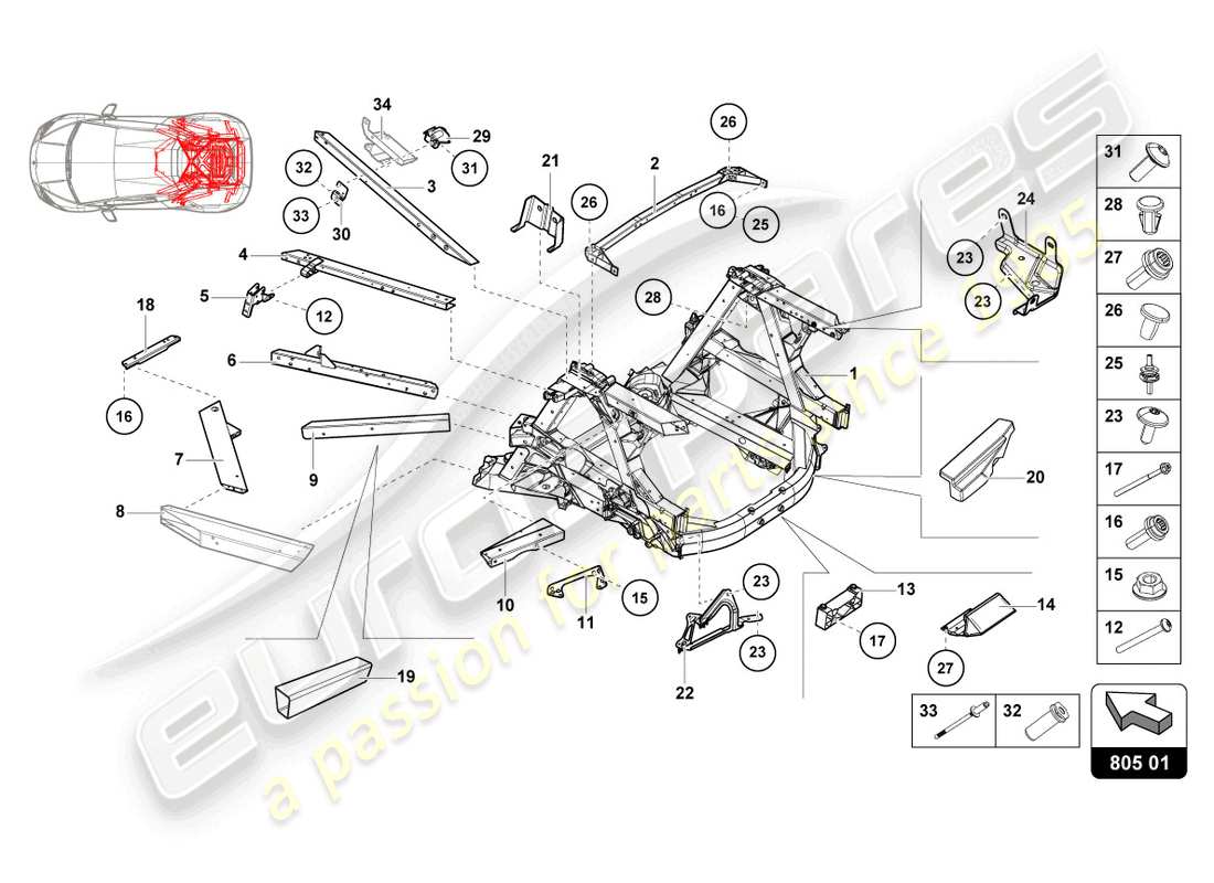 lamborghini sterrato (2024) chassis rear, inner parts diagram