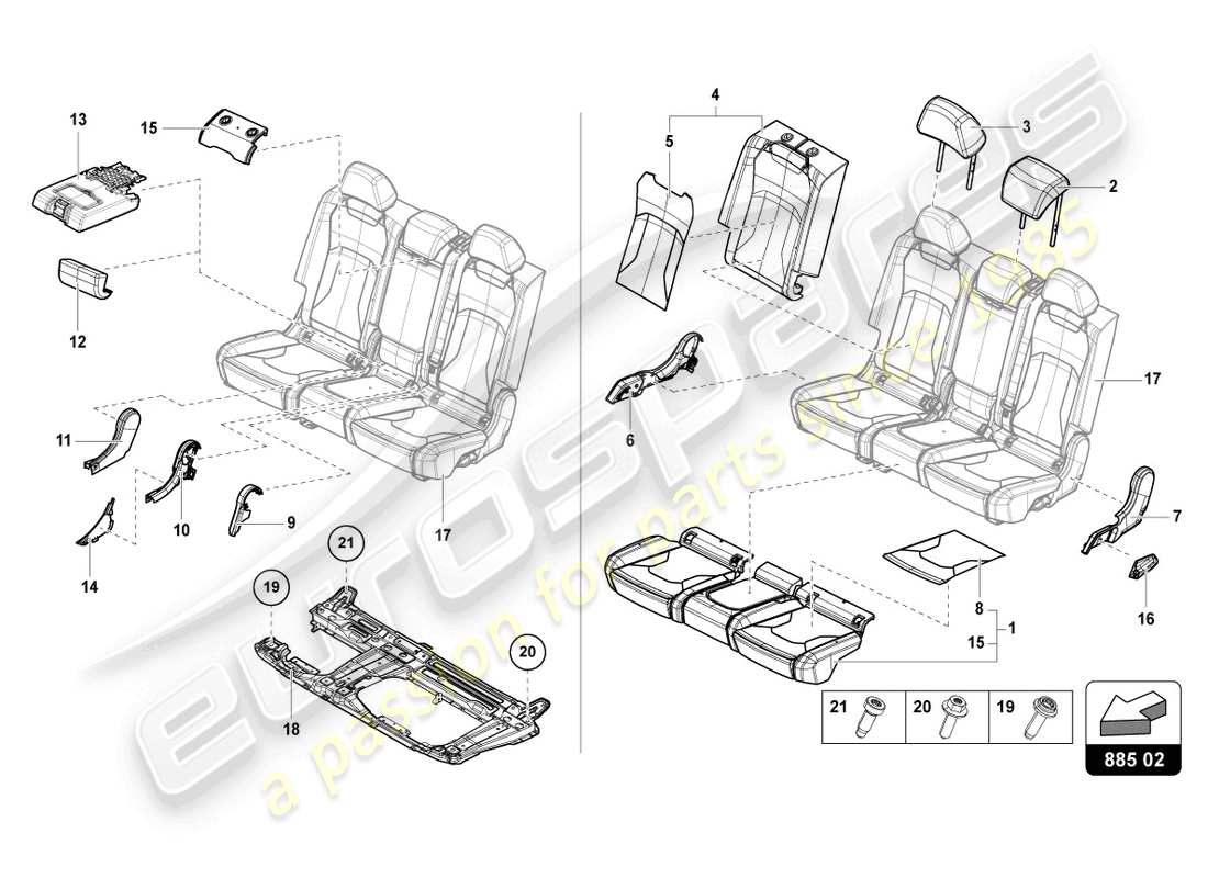 lamborghini urus (2022) bench seat (3-seater) parts diagram