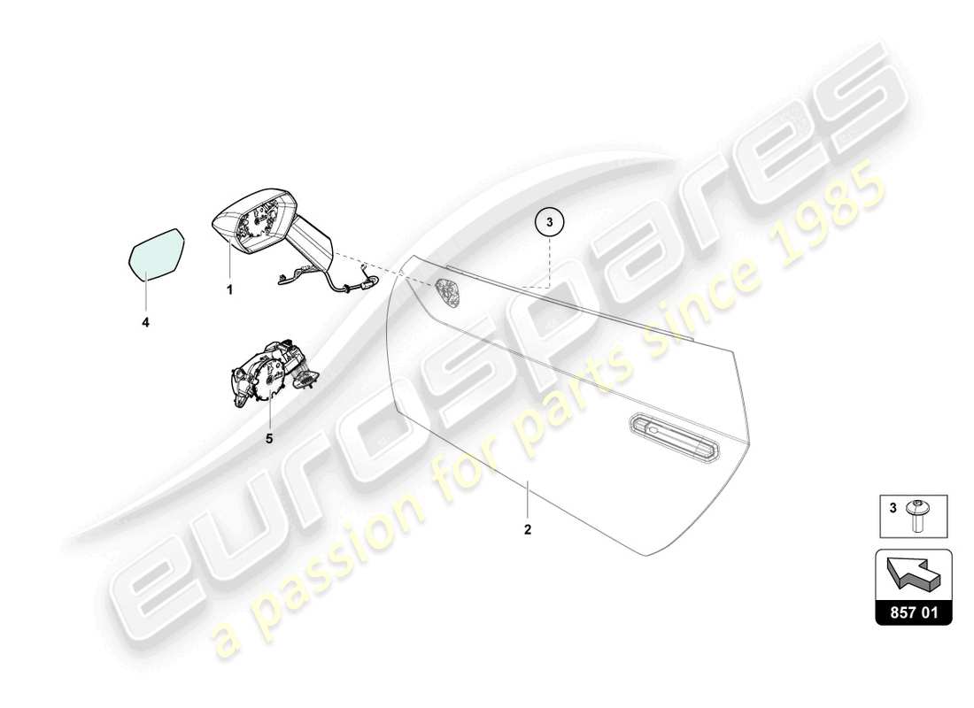 lamborghini evo coupe (2021) exterior mirror parts diagram