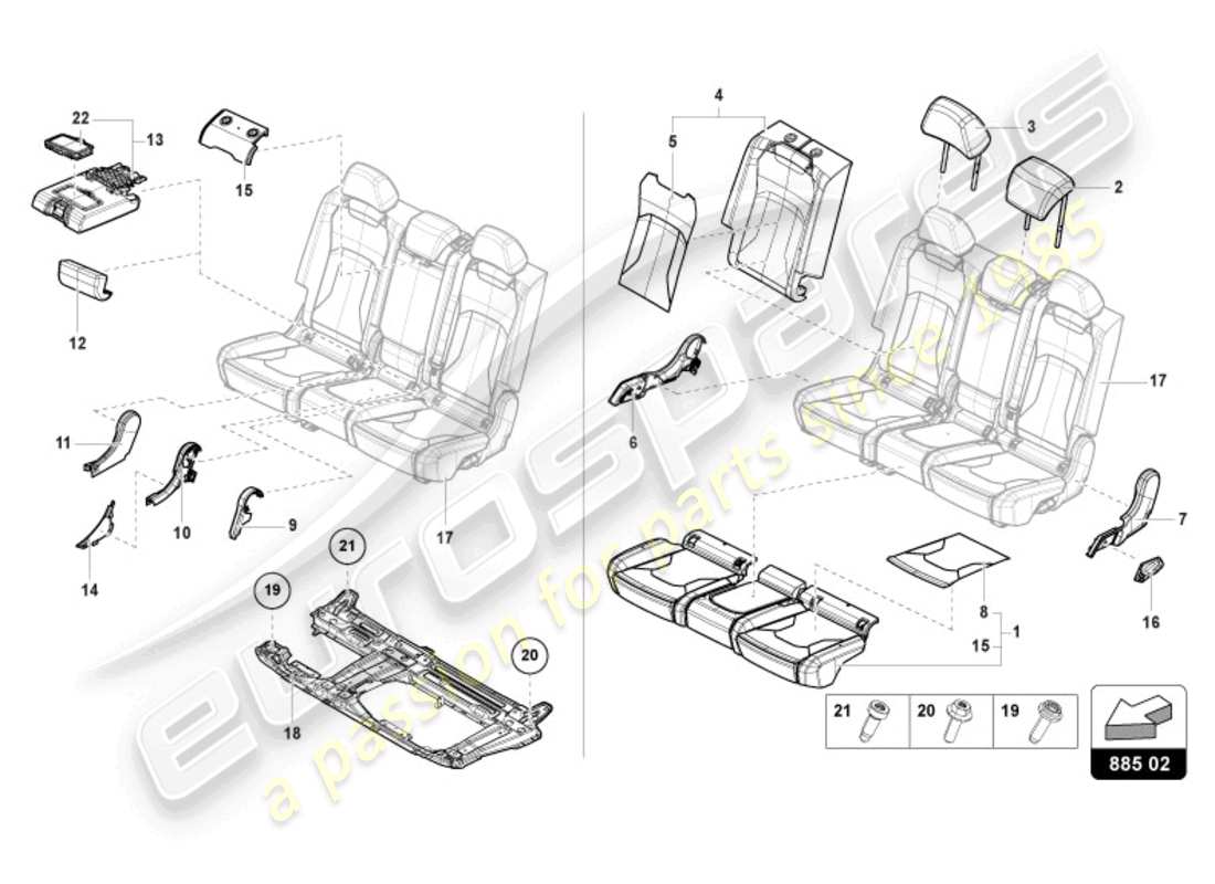 lamborghini urus (2021) bench seat (3-seater) part diagram