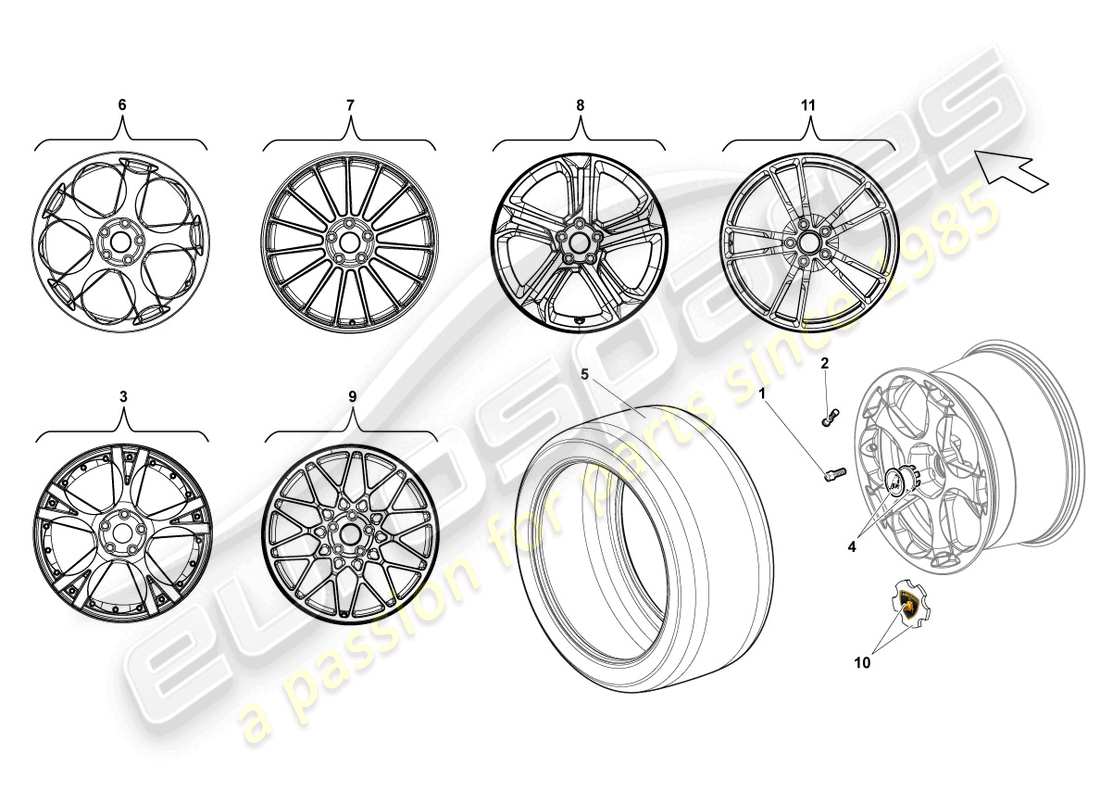 lamborghini lp560-4 spider (2009) aluminium rim rear parts diagram