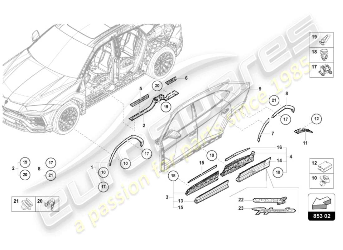 lamborghini urus (2021) sill trim strip part diagram