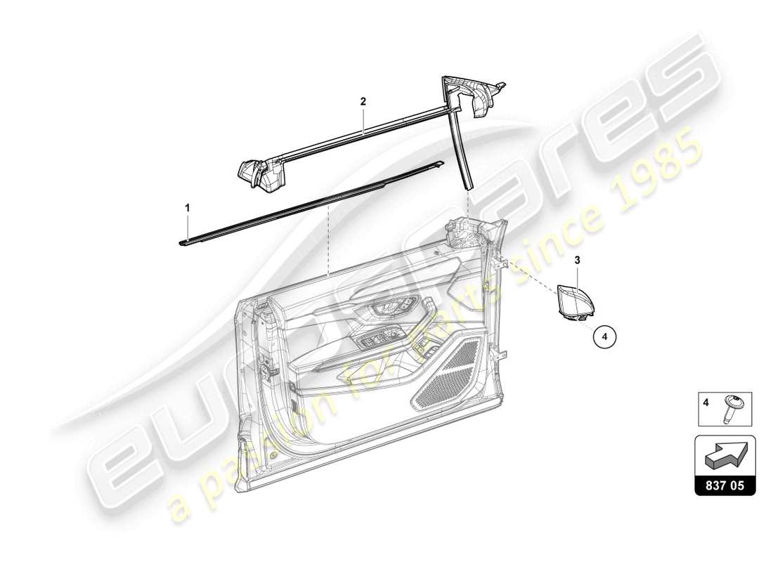 lamborghini urus (2021) seal for door window front parts diagram