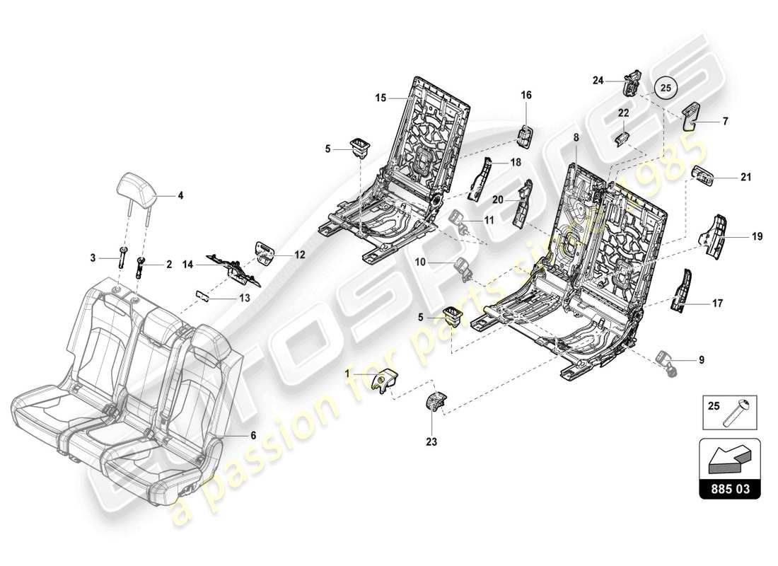 lamborghini urus (2021) bench seat (3-seater) part diagram