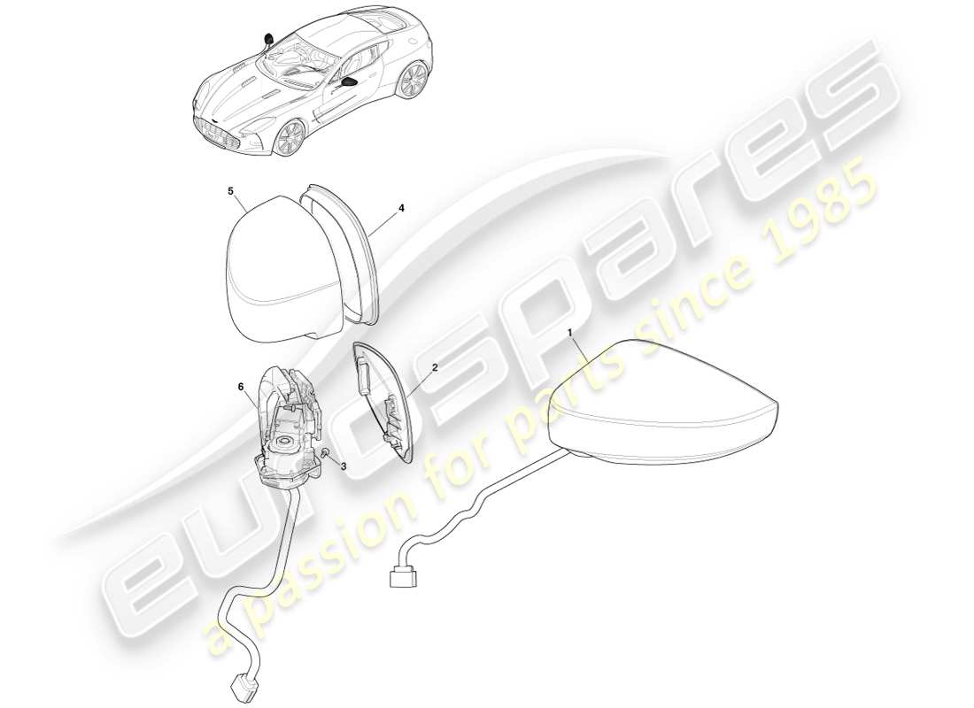 aston martin one-77 (2011) exterior rear view mirrors part diagram