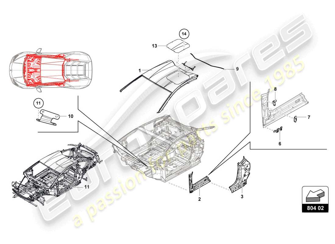 lamborghini super trofeo (2016) cockpit and roof part diagram